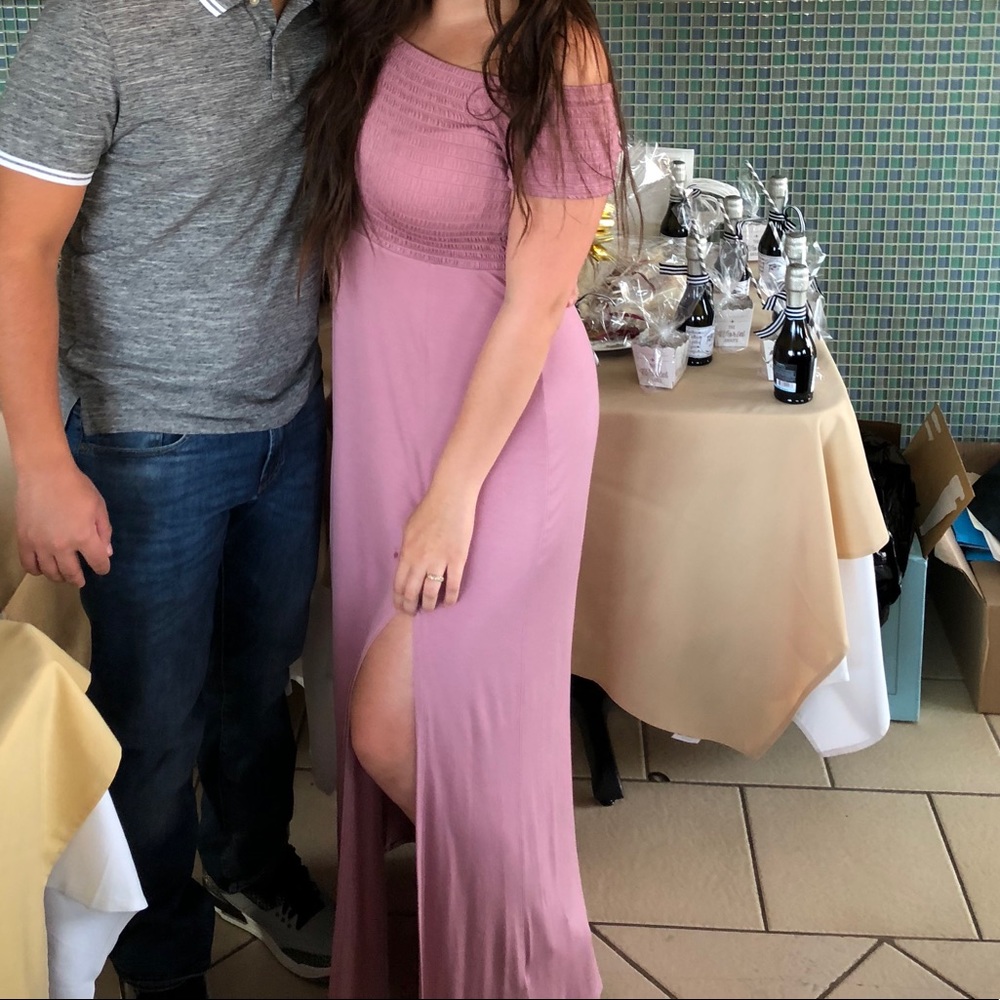 Smocked slit maxi dress
